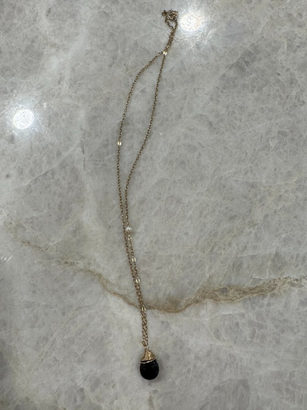 Onyx Spinel Pearl 14K GF Necklace